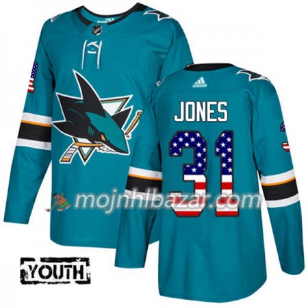 Dresovi San Jose Sharks Martin Jones 31 Adidas 2017-2018 Teal USA Flag Fashion Authentic - Dječji Dresovi San Jose Sharks Martin Jones 31 Adidas 2017-2018 Teal USA Flag Fashion Authentic - Dječji
